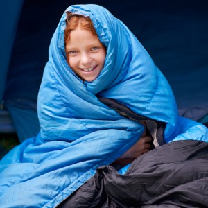 Girl bundled in sleeping bag